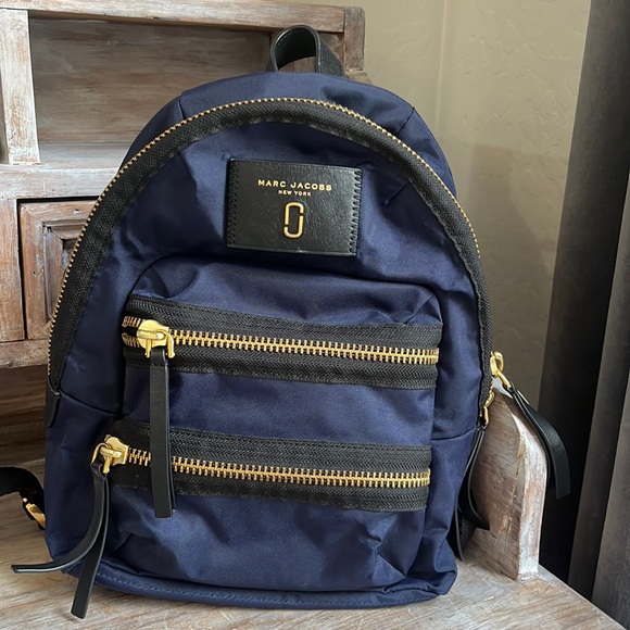 🖤Marc Jacobs New York The Biker Nylon Backpack navy black gold - Picture 1 of 12